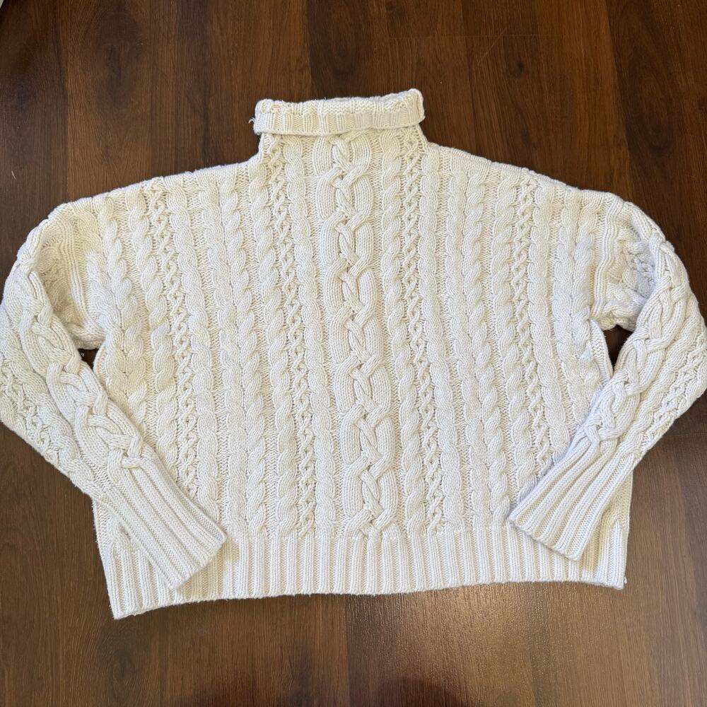 Lauren Ralph Lauren Chunky Cable Knit Roll Neck Sweater White Sz S Pet Old Money